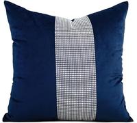 Sparkly Rhinestone Throw Pillow Cover - Luxury Modern Velvet Cushion Cover with Sequin Patch, Elegant Decorative Pillowcase for Sofa Living Room Bedroom Hotel Decor (Navy,18" x 18" (Pack of 1))