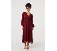 Sparkly Semi Sheer Long Sleeve Midi Dress Izabel London Red 12