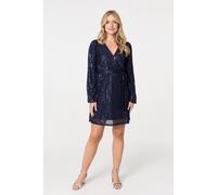 Sparkly Sequin Long Sleeve Mini Wrap Dress Izabel London Purple 14