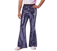 Sparkly Sequin Mens Trousers Dressy Flared Wide Leg Pants Elastic Waisted Party Metallic Shiny Trouser Modern Hip Hop 70s Disco Dance Bell Bottoms Casual Formal Pants Glitter Dress Trousers Blue
