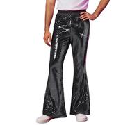 Sparkly Sequin Mens Trousers Dressy Flared Wide Leg Pants Elastic Waisted Party Metallic Shiny Trouser Modern Hip Hop 70s Disco Dance Bell Bottoms Casual Formal Pants Glitter Dress Trousers