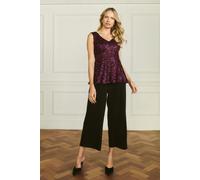 Izabel London Sparkly Sequin Sleeveless Peplum Top for Women UK with a v-Neck, a Hip Length Hem and Sequins. Purple