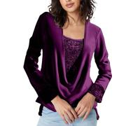 Sparkly Sequin Tops: Glittery Women's Blouses V-Neck Long Sleeve Ruched Tunic Tops Elegant Long Sleeve Tops Women Party Fashion Basic Long Sleeve Tops Women Skims Womens Tops Y2K Casual Blouse Purple