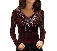 Sparkly Sequin Tops: Long Sleeve Ladies Long Sleeve T Shirt V Neck Skims Top Comfortable Y2K Tops Tops for Women UK Party Wear V Neck Tops Sexy Womens Blouses Curve Ladies Tops Size 20 UK Glittery
