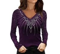 Sparkly Sequin Tops: Long Sleeve Ladies Long Sleeve T Shirt V Neck Skims Top Comfortable Y2K Tops Tops for Women UK Party Wear V Neck Tops Sexy Womens Blouses Curve Ladies Tops Size 20 UK Glittery