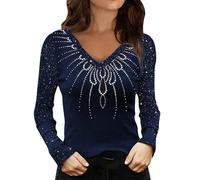Sparkly Sequin Tops: Long Sleeve Ladies Long Sleeve T Shirt V Neck Skims Top Comfortable Y2K Tops Tops for Women UK Party Wear V Neck Tops Sexy Womens Blouses Curve Ladies Tops Size 20 UK Glittery
