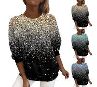 Sparkly Sequin Tops Sweatshirt for Women UK Clearance Graduated Sparkly Print Tops Casual Long Sleeve Pullover Tops Classic Crewneck Going Out T Prime Deals of The Day Black of Friday