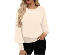 Sparkly Sequin Tops Women Glitter Sequins Trim Crew Neck Blouse Elegant Puff Long Sleeve Loose Fit Glitter Top Shimmer Festival Party Club Blouses Ladies Sequin Tops UK Sparkly Jumpers