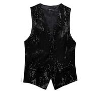 Sparkly Sequin Waistcoat for Men - Black Solid Colour Suit Vest Tank Top