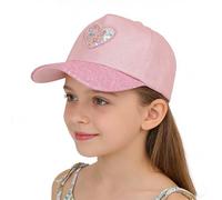 Sparkly Sequins Heart Baseball Caps for Little Girls, Kids Toddlers Shiny Adjustable Summer Sun Hats Anti-UV Sun Protection Beach Travel Tennis Camping Dance Peaked Trucker Caps Topee for 2-6Yrs
