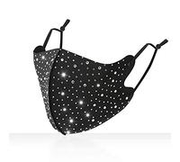 Sparkly Shinny Diamond Glitter Bling Face Masks,Rhinestone Party Decorations Brilliant Elastic Bandanas, Women Fashion Outdoor Dustproof, Face Covering for Women,Diamante, Black+white, One Size