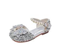 Sparkly Shoes for Kids Crystal Bling Bowknot Princess Dance Mary Jane Strap Sandals Comfortable Low Heels Leather Footwear Toddler Sequin Party Cosplay Dance Shoes Silver