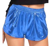 Sparkly Shorts, Metallic Shorts Women, Casual Elasticated Waist Hot Pants Lightweight Quick-Drying Hotpants Loose Straight Short Pants Shiny Sequin Short Trousers Nightclub Rave Party