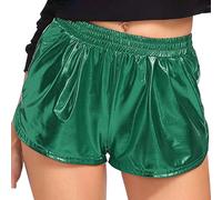 Sparkly Shorts, Metallic Shorts Women, Casual Elasticated Waist Hot Pants Lightweight Quick-Drying Hotpants Loose Straight Short Pants Shiny Sequin Short Trousers Nightclub Rave Party
