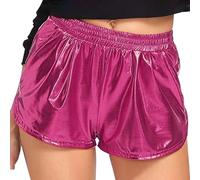 Sparkly Shorts, Metallic Shorts Women, Casual Elasticated Waist Hot Pants Lightweight Quick-Drying Hotpants Loose Straight Short Pants Shiny Sequin Short Trousers Nightclub Rave Party