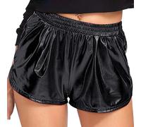 Sparkly Shorts, Metallic Shorts Women, Casual Elasticated Waist Hot Pants Lightweight Quick-Drying Hotpants Loose Straight Short Pants Shiny Sequin Short Trousers Nightclub Rave Party