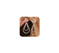 Sparkly Silver Rhinestone Dangle Earrings for Women Colorful AB Cubic Zirconia Teardrop Statement Earring Trendy Hollow Crystal Jewelry Bling CZ Accessories, L, Zinc, No Gemstone
