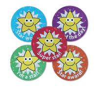 Sparkly Star Mixed Praise Stickers - 28mm. Bulk Pack of 108 stickers.