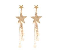 Sparkly Stars Dangle Earrings for Women Long Tassel Star Pearl Drop Stud Earrings Meteor Lucky Star Jewelry, L, Alloy,s925 silver needle, 18K gold, no inlay