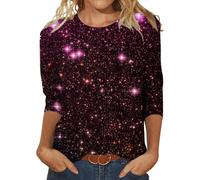 Sparkly Tops for Older Ladies Long Sleeve Tops Women Fashion Sparkly Print Pullover Tops Lightweight Crewneck Three Quarter Sleeve T Shirts Ladies Going Top Selling Items