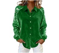 Sparkly Tops for Women UK - 2025 Sequin Shirts Ladies Button Down Going Out V Neck Sparkle Shiny Long Sleeve Blouses Glitter Elegant Tee Tunic Tops Evening Party Cocktail Shirts Green
