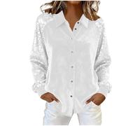 Sparkly Tops for Women UK - 2025 Sequin Shirts Ladies Button Down Going Out V Neck Sparkle Shiny Long Sleeve Blouses Glitter Elegant Tee Tunic Tops Evening Party Cocktail Shirts White