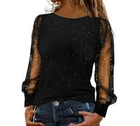 Sparkly Tops for Women UK Long Sleeve Blouses Loose Flowy Ladies Crew Neck Tunic Tops Fall Spring Mesh Shirts Party Wear Christmas Sequin Evening Clothing Sexy Fashion Sweatshirts Black