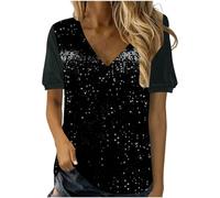 Sparkly Tops for Women UK Sale Clearance V Neck Solid Shimmer Pullover Blouses Ladies Velvet Short Sleeve Sequin Shirt Elegant Glitter T Shirt Festival Party Shiny Tees Top UK Size S-3XL Black