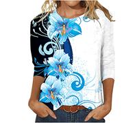 Sparkly Tops for Women UK Sequin Print 3/4 Sleeve Blouse Crewneck Pullover Womens Spring Blouses Plus Size Breathable Undershirt Loose Classic Jumpers Sports Party Club Casual Wear