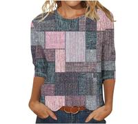 Sparkly Tops for Women UK Sequin Print 3/4 Sleeve Blouse Crewneck Pullover Womens Spring Blouses Plus Size Breathable Undershirt Loose Classic Jumpers Sports Party Club Casual Wear