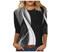 Sparkly Tops for Women UK Sequin Print 3/4 Sleeve Blouse Crewneck Pullover Womens Spring Blouses Plus Size Breathable Undershirt Loose Classic Jumpers Sports Party Club Casual Wear