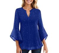 Sparkly Tops for Women UK Sheer Mesh Flared Sleeve Blouse V Neck Swing Blouse Sequin Decor Plain Purple Wine T Shirt Glitter Tunic Shirt Loose Elegant Pullover Beach Holiday Party Casual Tee XS XXL