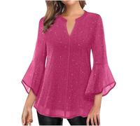 Sparkly Tops for Women UK Sheer Mesh Flared Sleeve Blouse V Neck Swing Blouse Sequin Decor Plain T Shirt Glitter Tunic Shirt Loose Elegant Pullover Beach Holiday Party Casual Tee