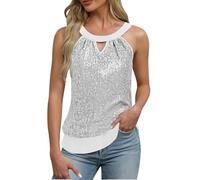 Sparkly Tops Ladies UK - Women Sequin Vest Tops Halter Neck Elegant Going Out Sparkle Shiny Sleeveless Blouses Shimmer Glitter Cami Shirts Evening Party Disco Concert Sparkly Camisoles White