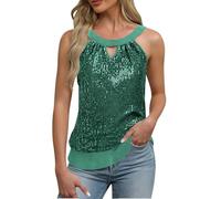 Sparkly Tops Ladies UK - Women Sequin Vest Tops Halter Neck Elegant Going Out Sparkle Shiny Sleeveless Blouses Shimmer Glitter Cami Shirts Evening Party Disco Concert Sparkly Camisoles Green