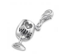 SPARKLY WINE/COCKTAIL GLASS CZ Set Sterling Silver Clip-On Clasp Charm for Women Ladies Girls - for Thomas Sabo Style Charm Bracelets & Necklaces