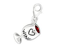 SPARKLY WINE/COCKTAIL GLASS CZ Set Sterling Silver Clip-On Clasp Charm for Women Ladies Girls - for Thomas Sabo Style Charm Bracelets & Necklaces