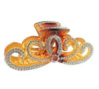 Sparkly Women Girls Thick Curly Long Hair X-Large Big Crystal Diamante Rhinestone Gems Bulldog Wave Jaw Clip Octopus Clamp Grip Bridal Wedding Party Styling Claw Butterfly Claw Swirly Bow (Brown)