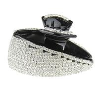 Sparkly Women Girls Thick Curly Long Hair X-Large Big Crystal Diamante Rhinestone Gems Bulldog Wave Jaw Clip Octopus Clamp Grip Bridal Wedding Party Styling Claw Butterfly Claw Triangle Slope (Black)