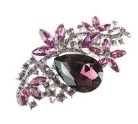 Sparkly Womens Bridal Wedding Christmas Birthday Scarf Gift Coat Jacket Mother Bride Groom Bride Diamante Crystal Brooch Corsage Pin LARGE Flower Floral Leaves Blossom Bouquet (Purple)