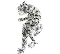 Sparkly Womens Christmas Birthday Coat Scarf Coat Jacket Shawl Diamante Crystal Rhinestone Encrusted Brooch Badge Pin Gift Crouching Big Cat Tiger Leopard Panther Silver Tone For Cat Lover