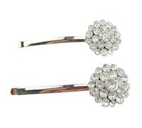 Sparkly Womens Girls Circle Rhinestone Jeweled Crystal Diamante Party Birthday Christmas Bridal Wedding Accessories Slides Hairpin Hair Clips Bobby Pins SET of 2 (Clear)