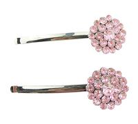 Sparkly Womens Girls Circle Rhinestone Jeweled Crystal Diamante Party Birthday Christmas Bridal Wedding Accessories Slides Hairpin Hair Clips Bobby Pins SET of 2 (Pink)