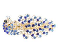Sparkly Womens Girls Crystal Rhinestone Diamante Wedding Bridal Party Evening Ponytail Fine Hair Accessories Occasion Barrette Hairpin Grip French Metal Spring Clip Peacock Bird Gold Tone (Blue)
