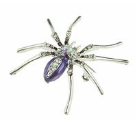 Sparkly Womens Party Birthday Gift Saree Scarf Diamante Rhinestone Crystal Enamel Fancy Dress Bling Brooch Badge Breastpin Corsage Pin Halloween Animal Insect Spider (Purple Silver Tone Clear Legs)