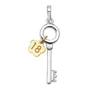 SPARKLYGIFTS 18th Birthday Key Pendant, Sterling Silver S925 with 14K Yellow Gold Plated Charm, Birthday Gift for Her Two Tone Stamped Solid Silver Pendant