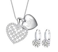 SPARKLYGIFTS Gifts for Mum, Heart Mum Necklace and Earrings Set Huggies Earrings Jewellery Set Jewellery Gifts for Mum Perfect Christmas Mothers Day Gifts for Mum Birthday Gift with Gift Box
