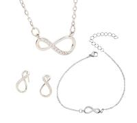 SPARKLYGIFTS S925 Sterling Silver Jewellery Set, Personalised Gift Custome Message infinity Necklace, Bracelet and Earrings Wedding Anniversary Women’s Jewellery Sets Silver 3Pcs Tri Set