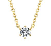 SPARKLYGIFTS Sterling Silver Solitaire Pendant Necklace S925 Hallmark 6mm Cubic Zirconia Crystal Genuine Real Silver 14K Gold Plated Necklace Gift for Her Birthday Mother's Day Silver Necklace