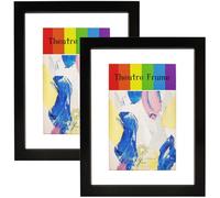 SparklyHome 2 Packs, 8.5x11 Black Theatre Frame with Double White Mats, Real Glass, Theatre Bill Frame, Holds 5.5x8.5-inch Media, 7/8 inch deep moulding, Wall or Tabletop Display